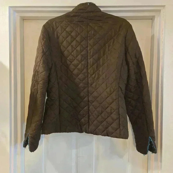 VTG Silkland 100% Silk Beaded Full Zip Quilted Jacket Brown Green Size Medium - Picture 2 of 8
